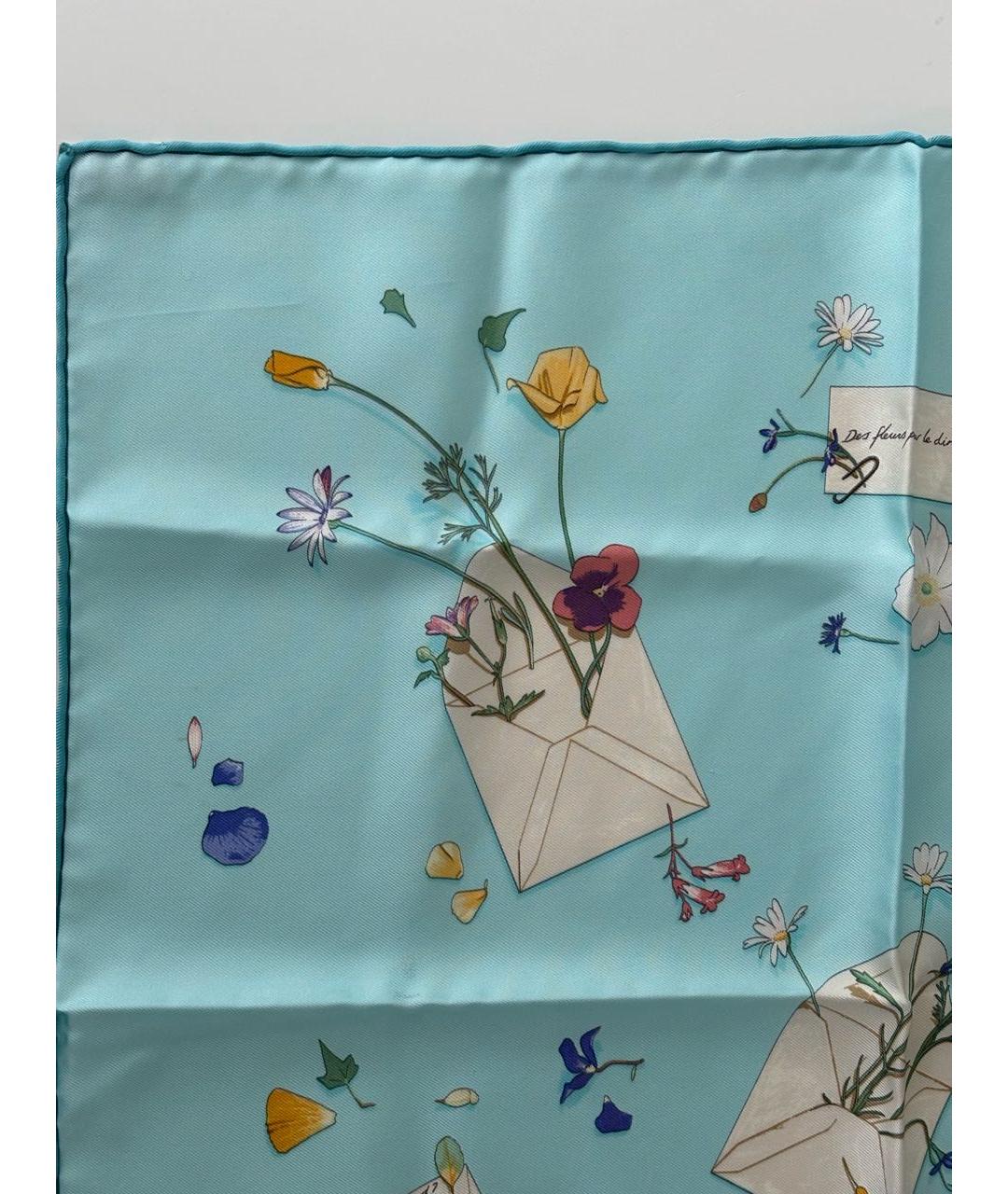 HERMES Голубой шелковый платок, фото 3