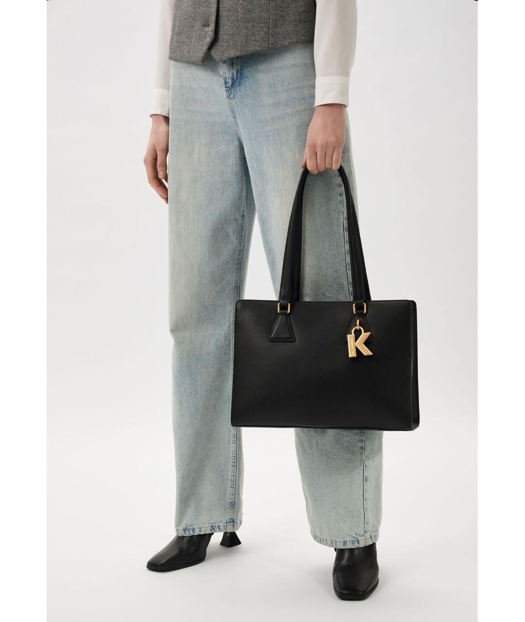 KARL LAGERFELD Черная кожаная сумка тоут, фото 5