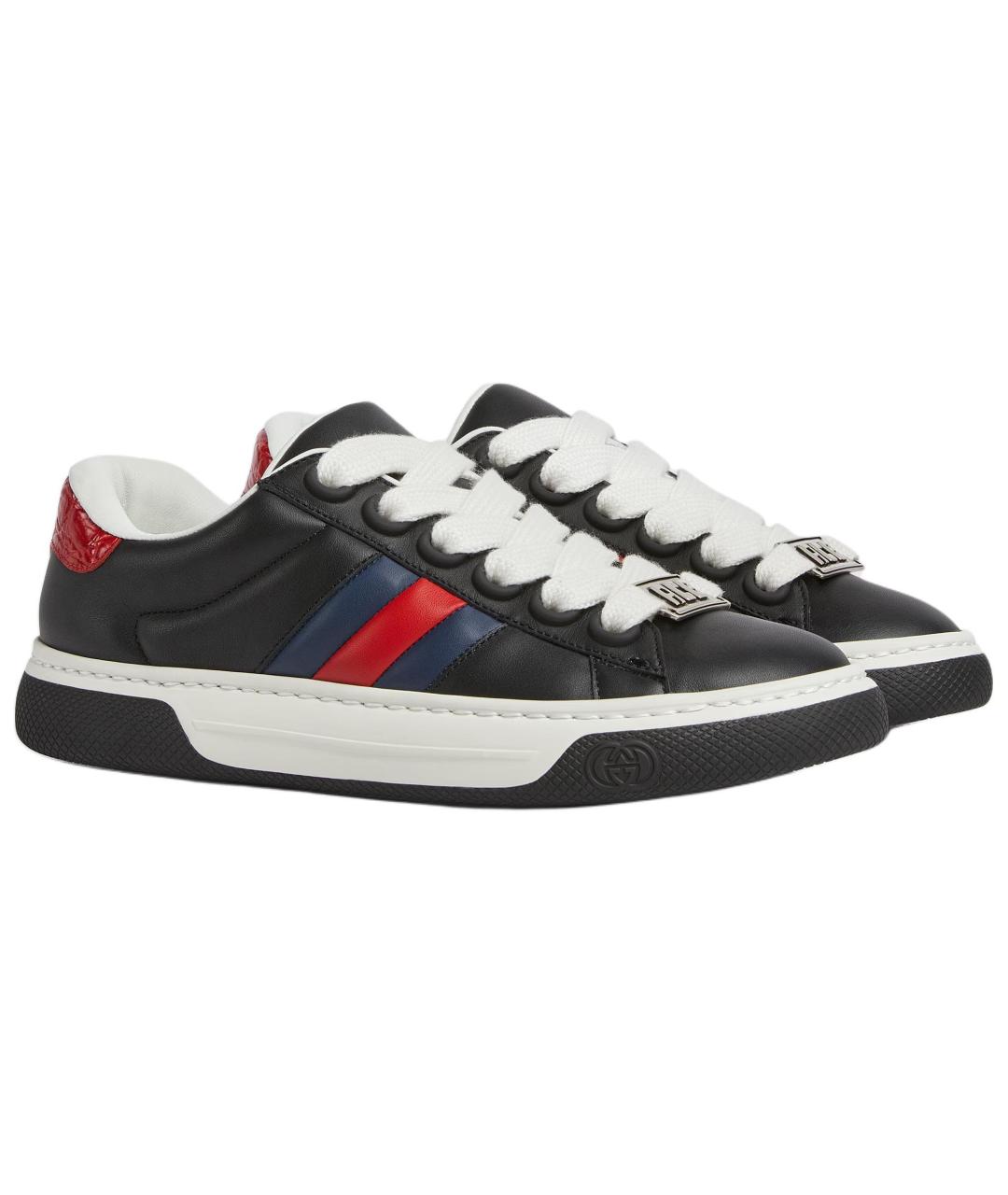GUCCI Черные кожаные кроссовки, фото 3