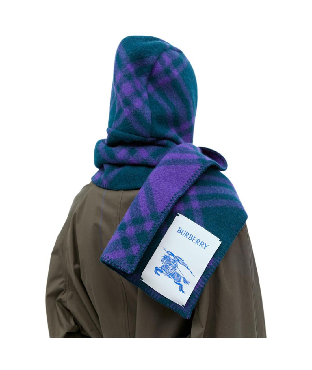BURBERRY Фиолетовый шерстяной шарф, фото 3