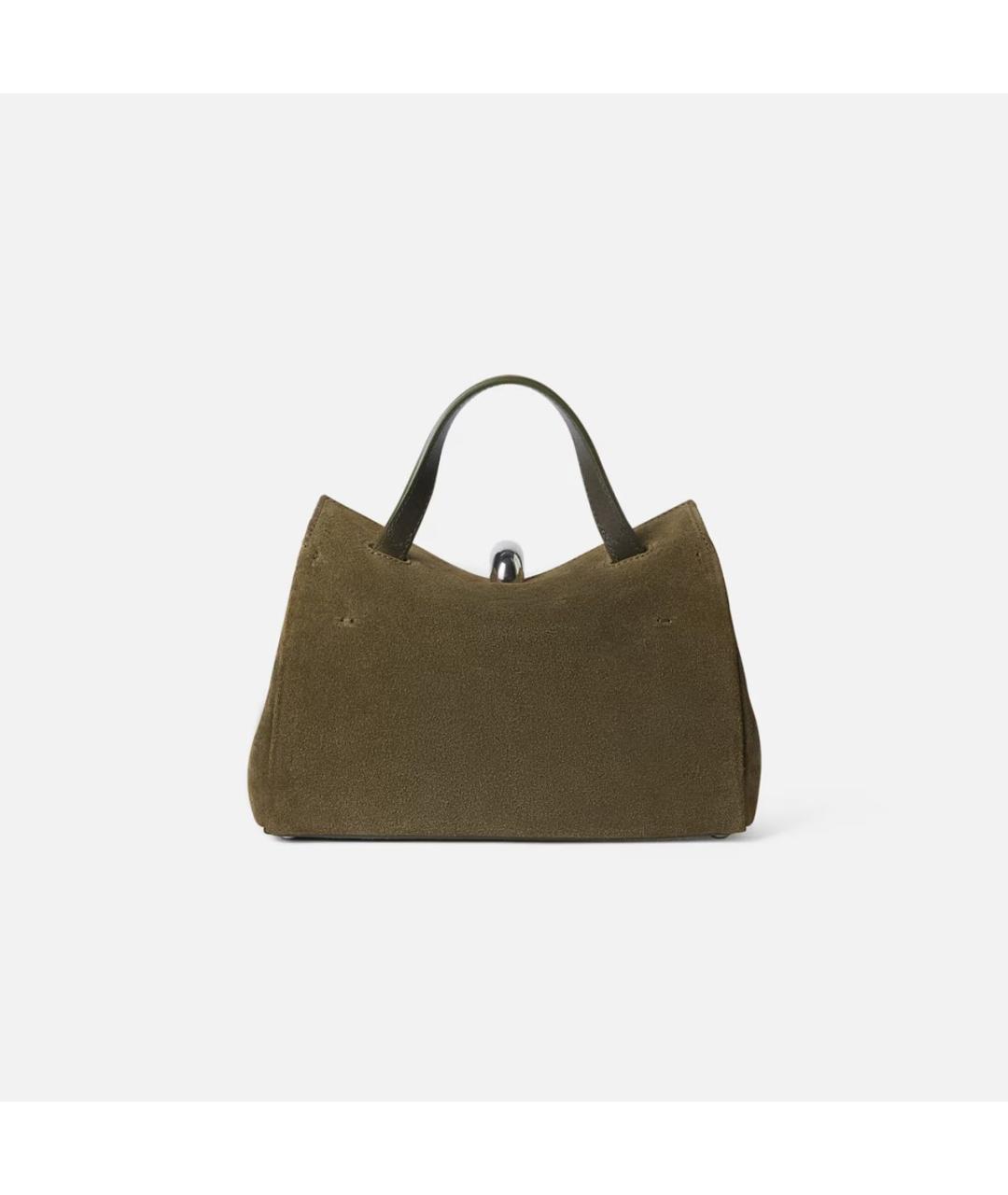 JACQUEMUS Хаки замшевая сумка тоут, фото 4