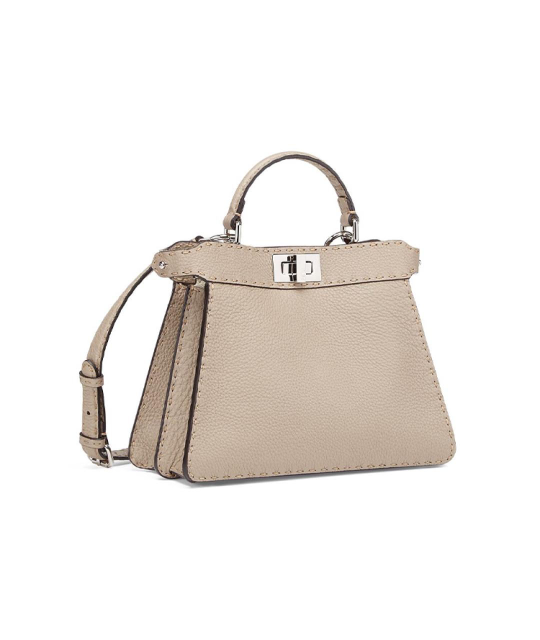 FENDI Бежевая кожаная сумка через плечо, фото 3