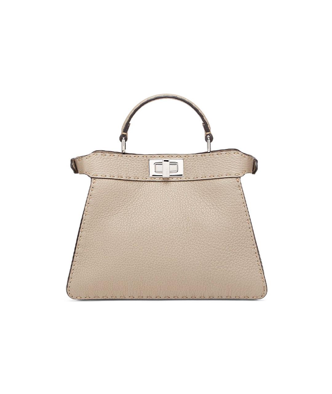 FENDI Бежевая кожаная сумка через плечо, фото 6