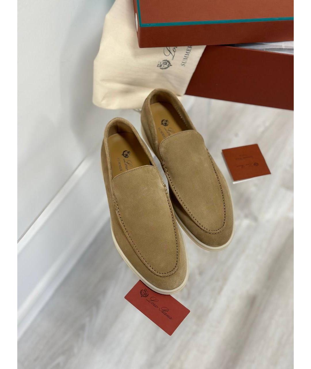 LORO PIANA Бежевые замшевые лоферы, фото 2