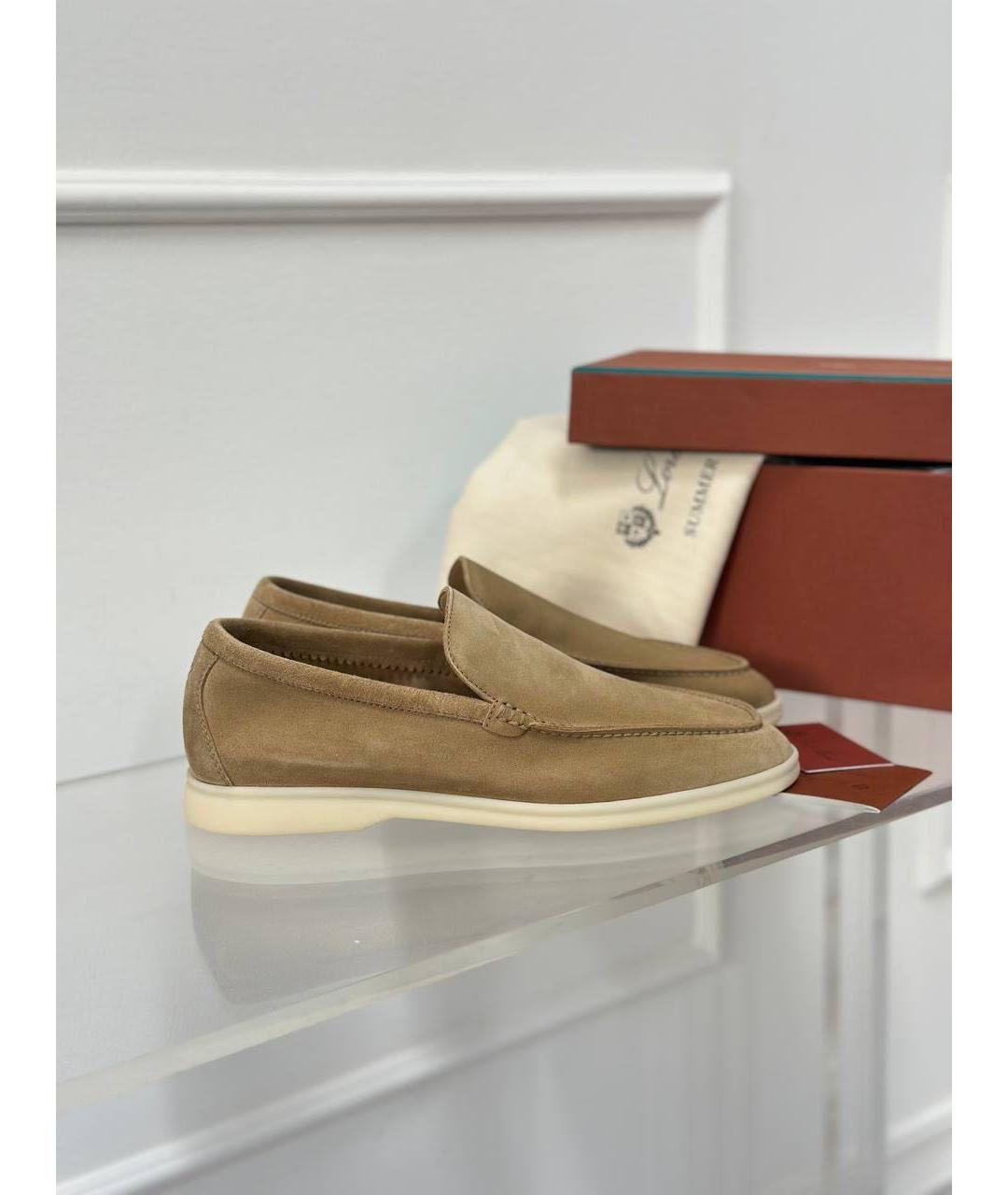 LORO PIANA Бежевые замшевые лоферы, фото 3