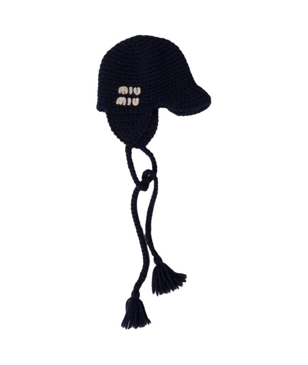 MIU MIU Черная шерстяная шапка, фото 2