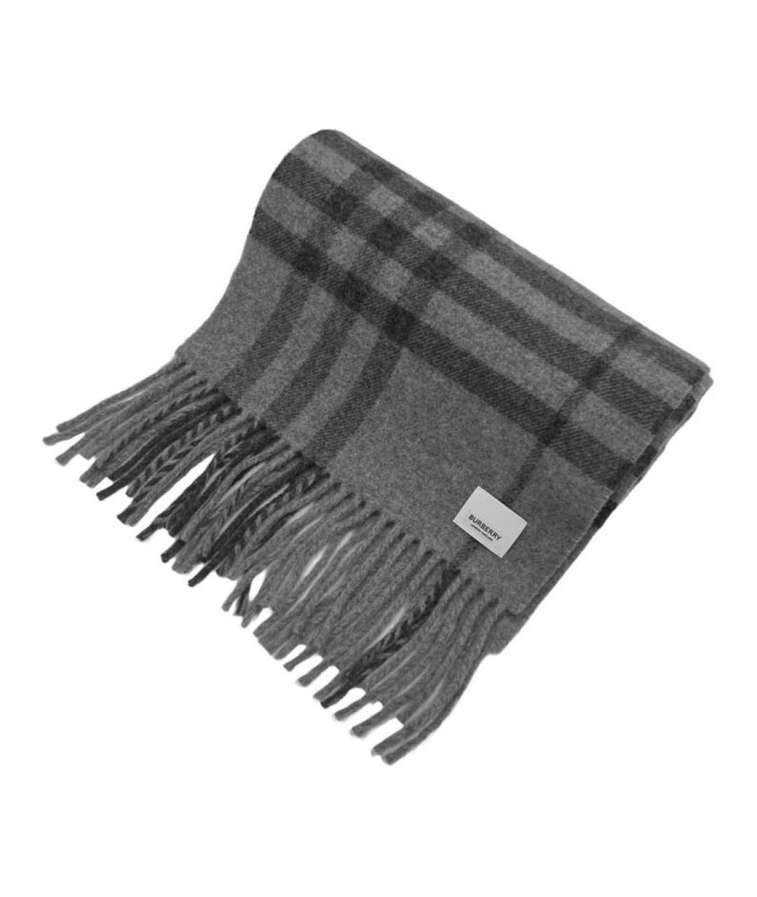 BURBERRY Серый шерстяной шарф, фото 2
