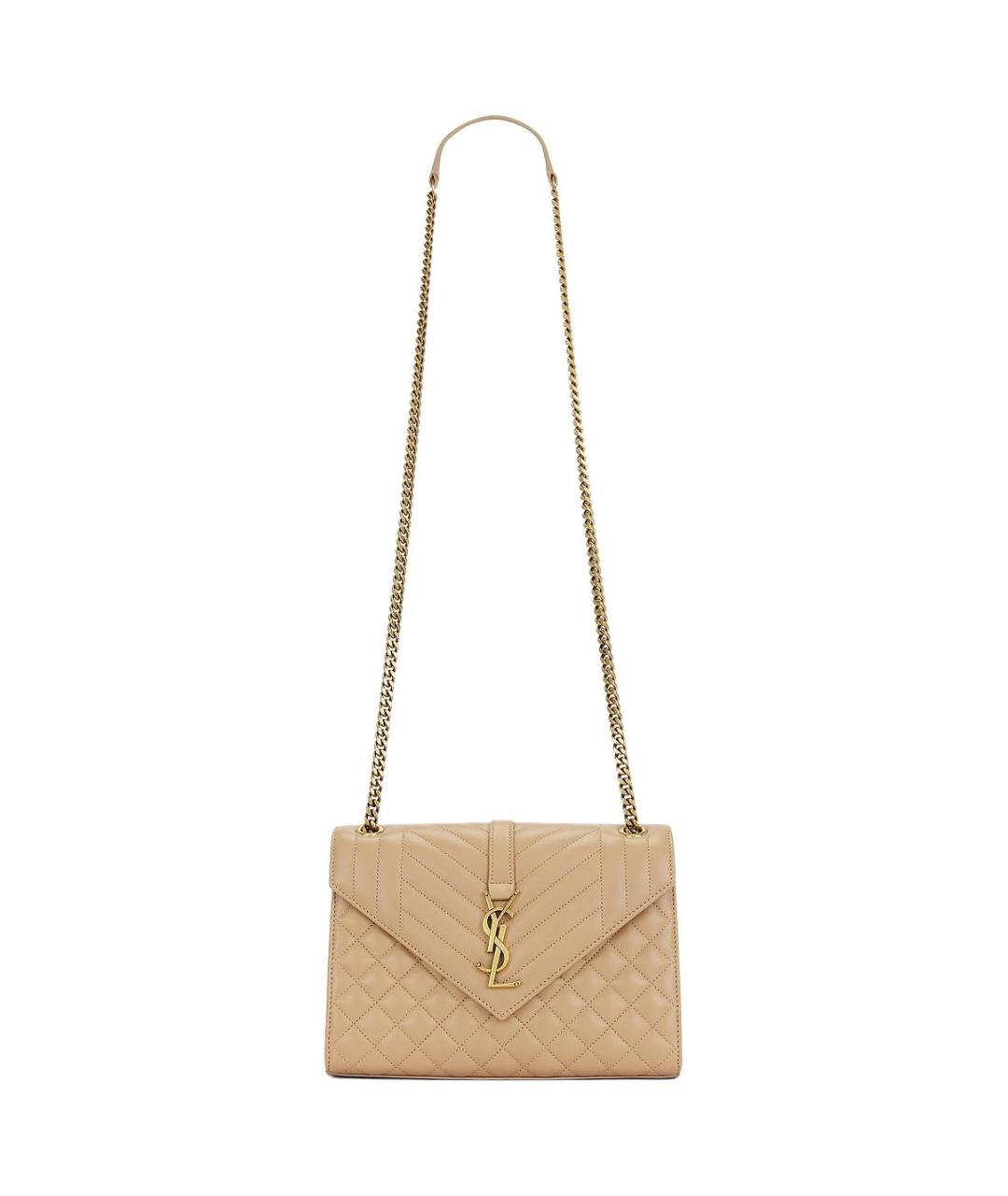 SAINT LAURENT Бежевая кожаная сумка через плечо, фото 2