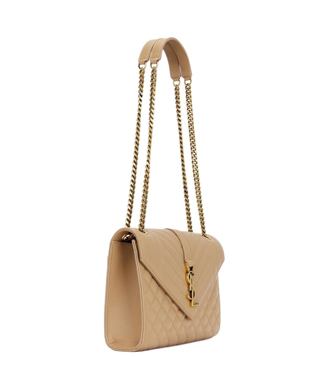 SAINT LAURENT Бежевая кожаная сумка через плечо, фото 3