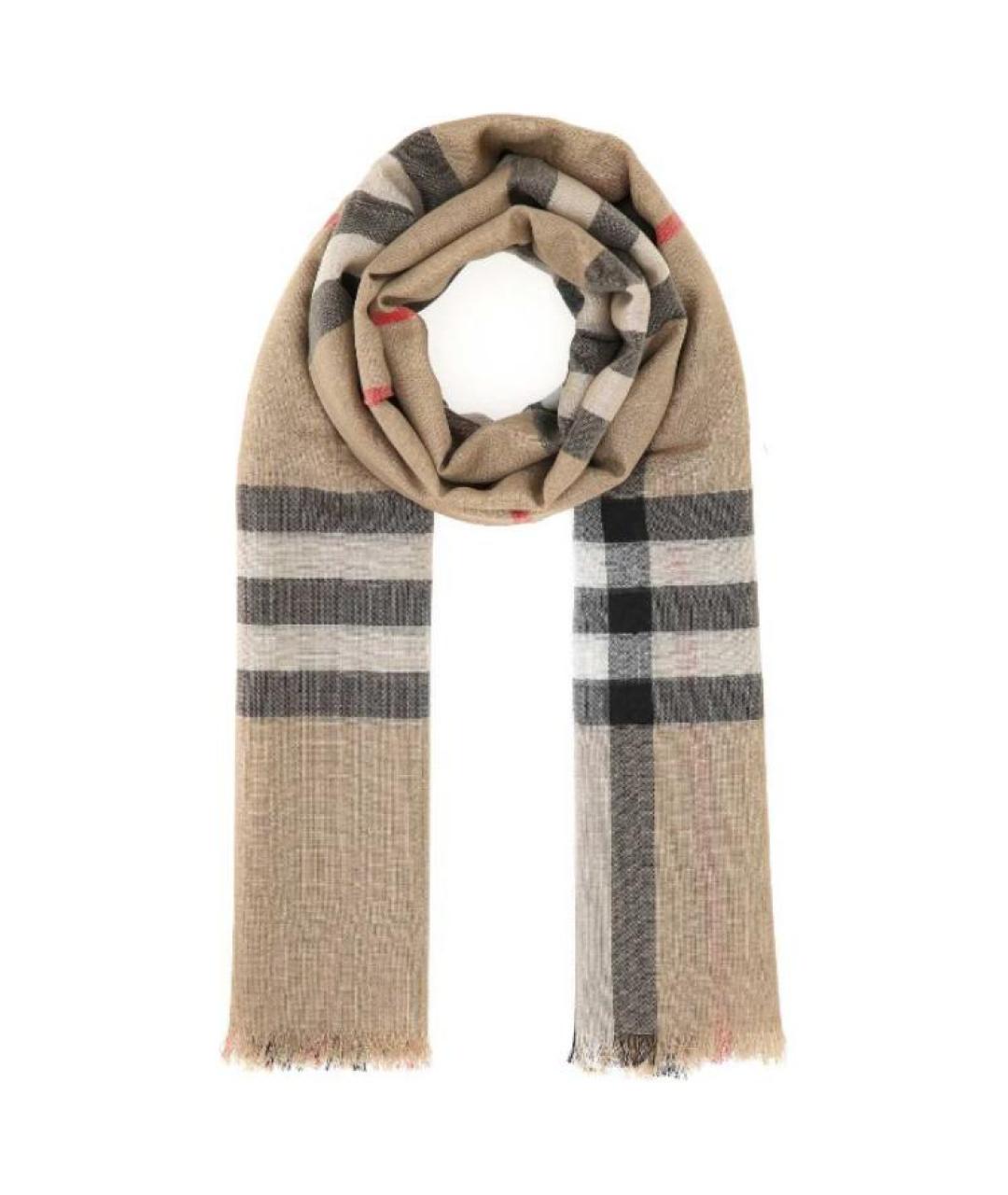 BURBERRY Коричневый шерстяной шарф, фото 2