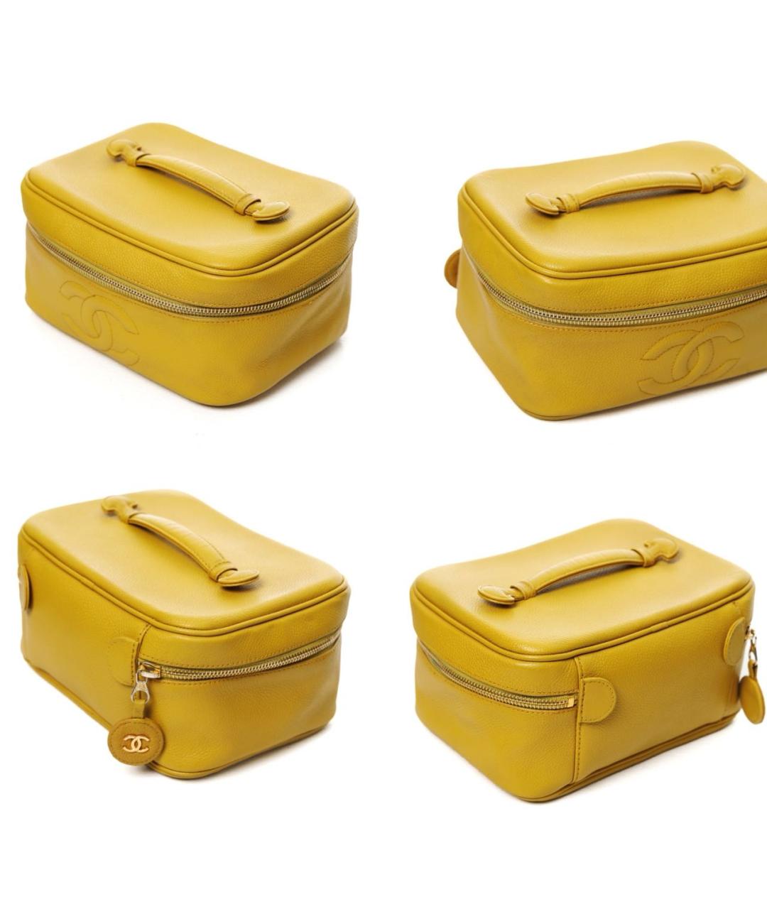 CHANEL Желтая кожаная сумка с короткими ручками, фото 6