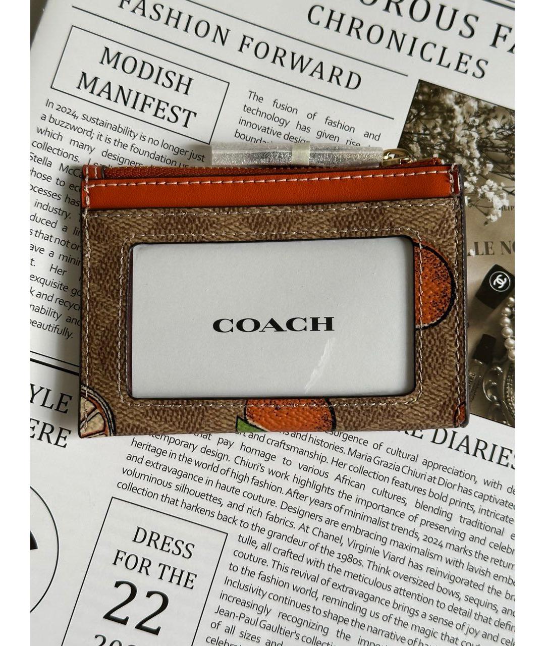 COACH Бежевый кожаный кардхолдер, фото 4