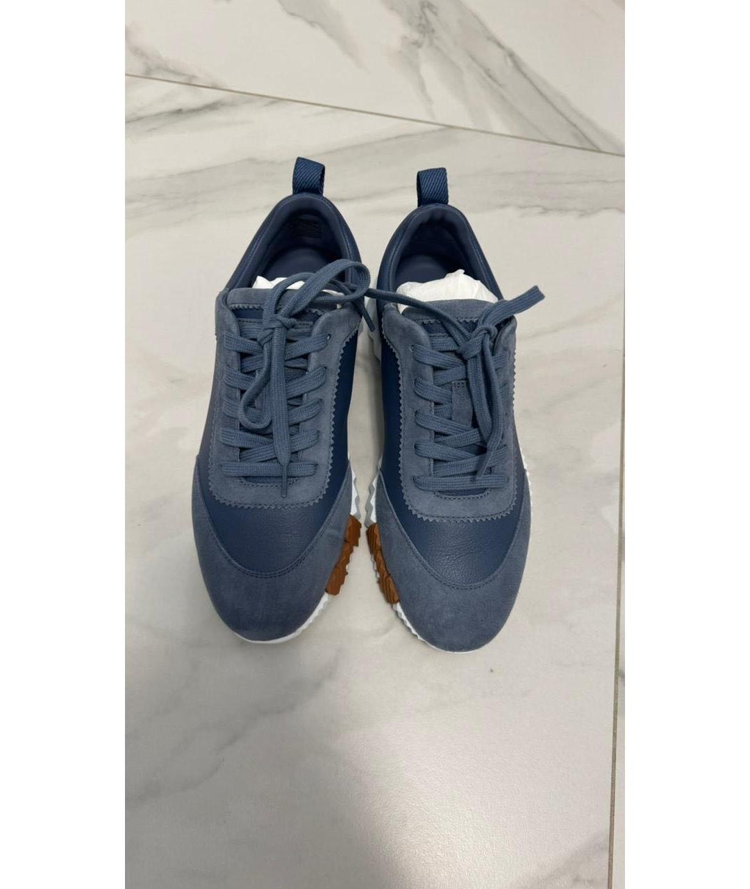 HERMES Темно-синие кожаные кроссовки, фото 3