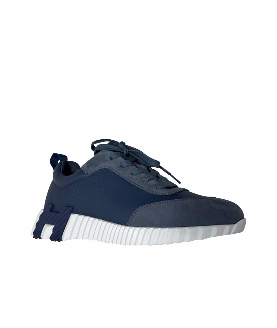 HERMES Темно-синие кожаные кроссовки, фото 1