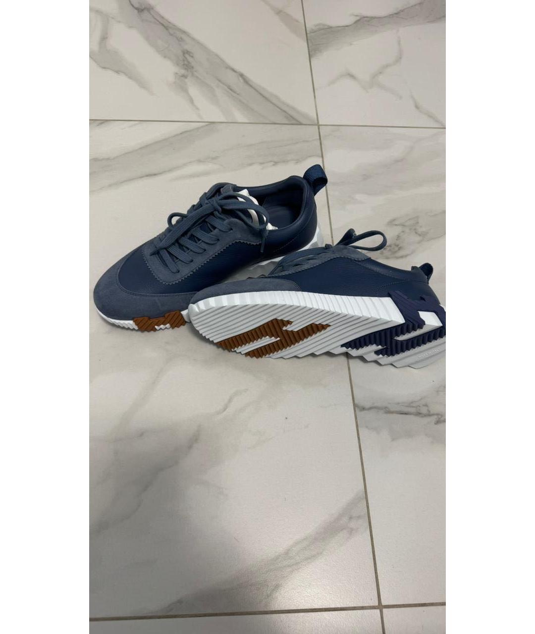 HERMES Темно-синие кожаные кроссовки, фото 4