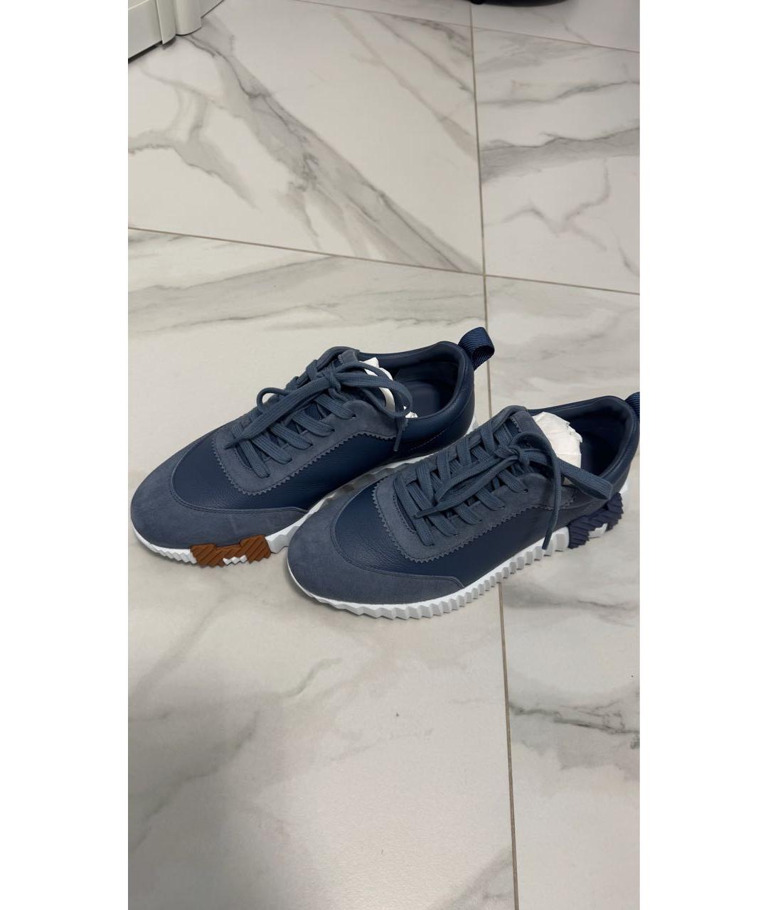 HERMES Темно-синие кожаные кроссовки, фото 2