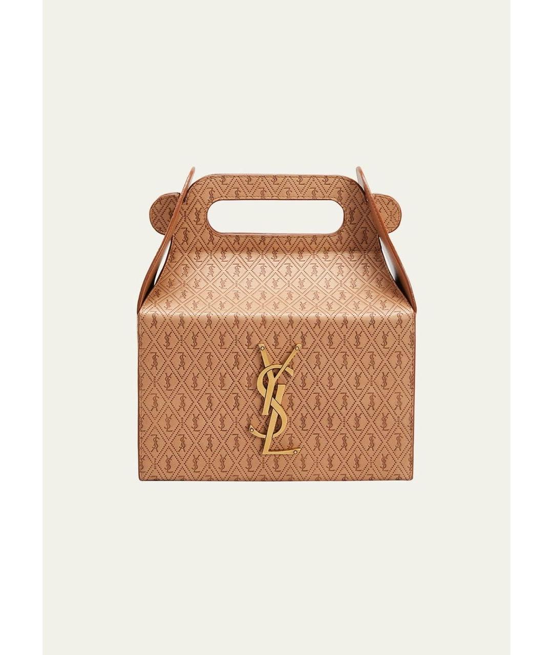 SAINT LAURENT Коричневая кожаная сумка с короткими ручками, фото 9