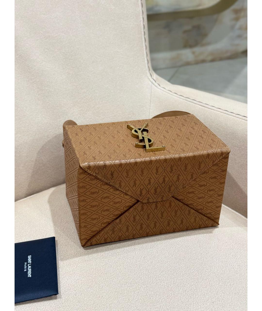 SAINT LAURENT Коричневая кожаная сумка с короткими ручками, фото 5