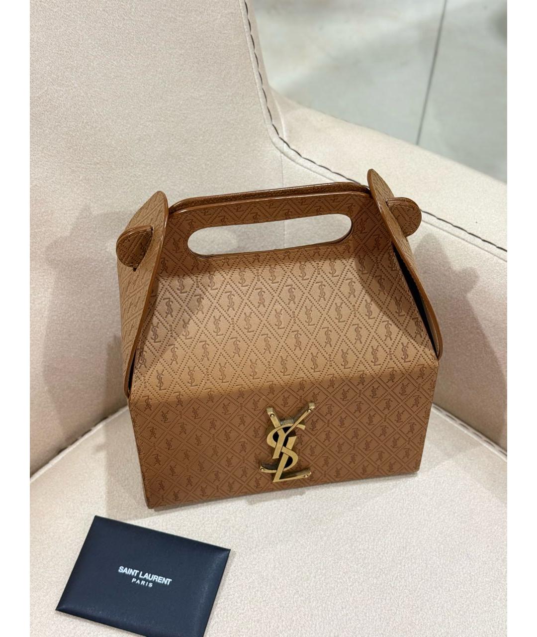 SAINT LAURENT Коричневая кожаная сумка с короткими ручками, фото 4