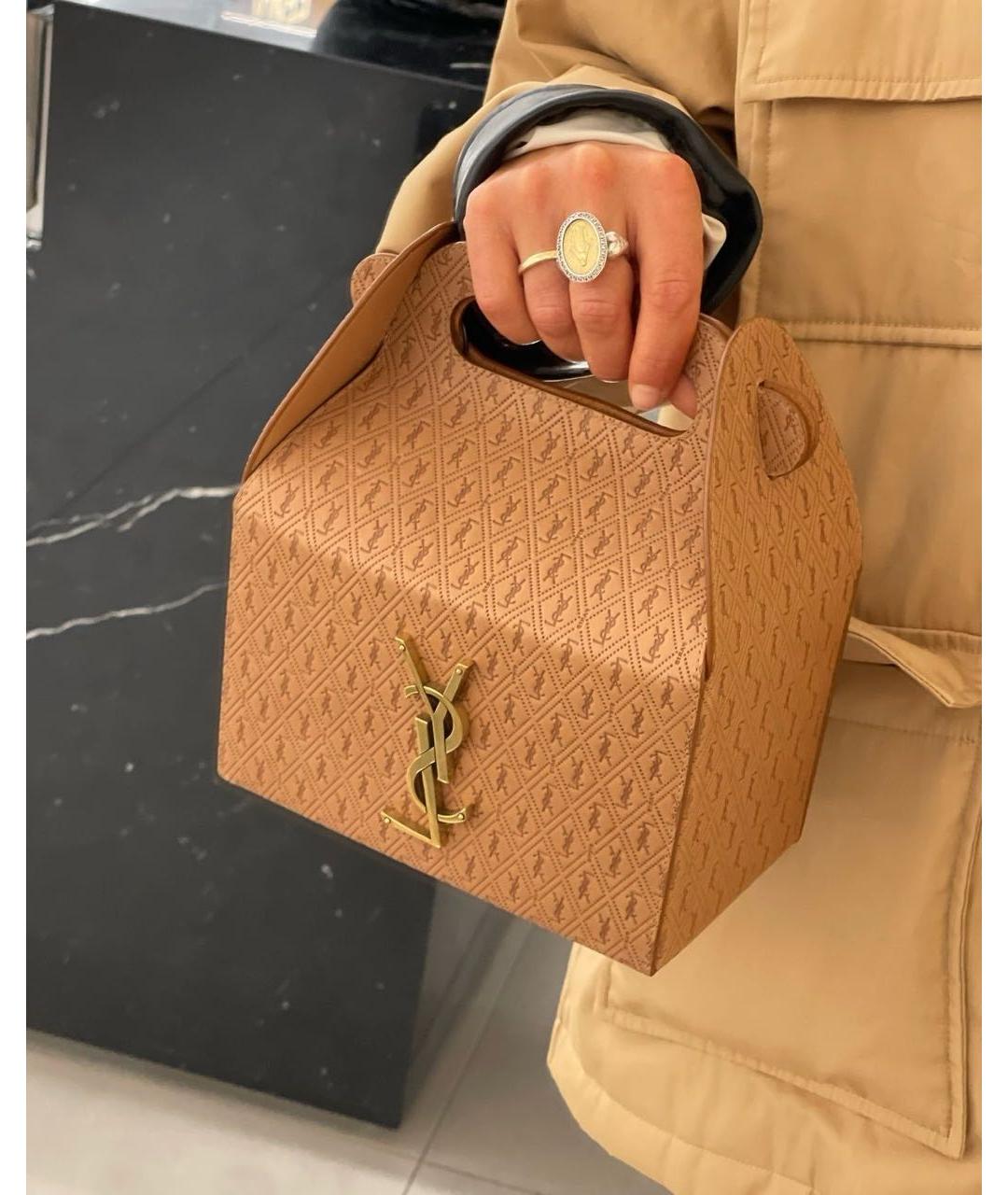 SAINT LAURENT Коричневая кожаная сумка с короткими ручками, фото 7