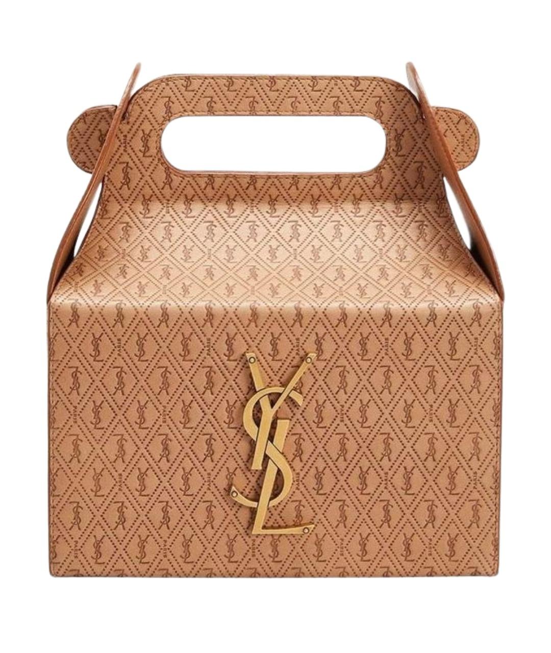 SAINT LAURENT Коричневая кожаная сумка с короткими ручками, фото 1