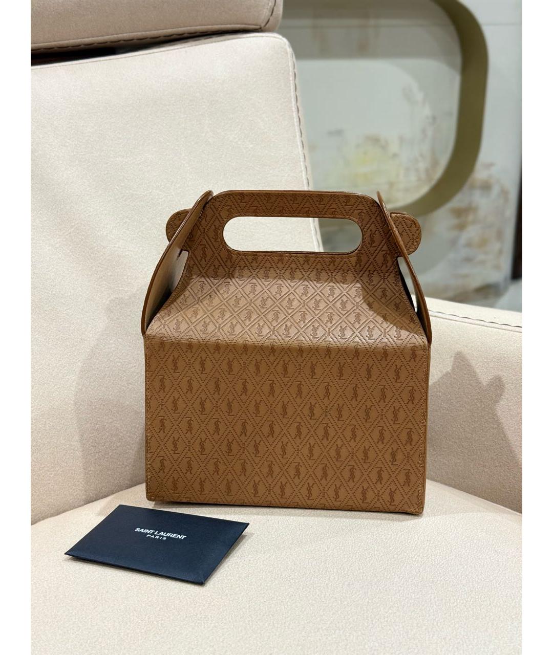 SAINT LAURENT Коричневая кожаная сумка с короткими ручками, фото 3