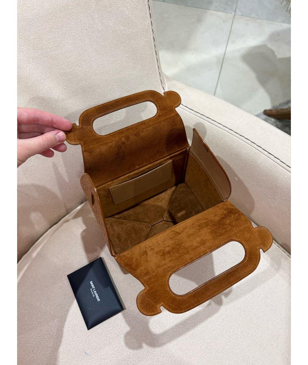 SAINT LAURENT Коричневая кожаная сумка с короткими ручками, фото 6