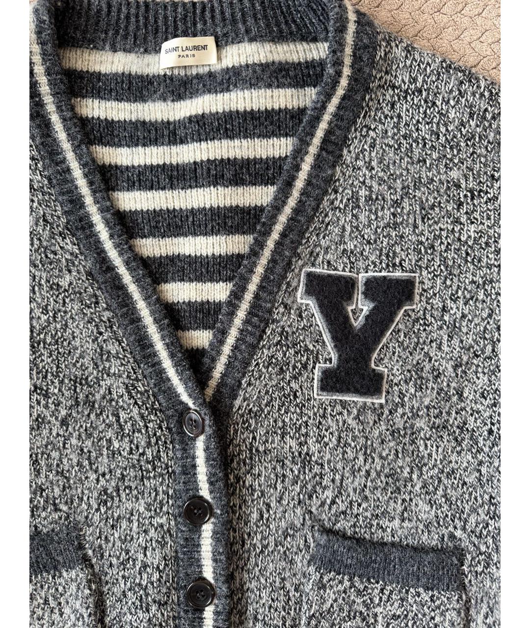 SAINT LAURENT Серый шерстяной кардиган, фото 4