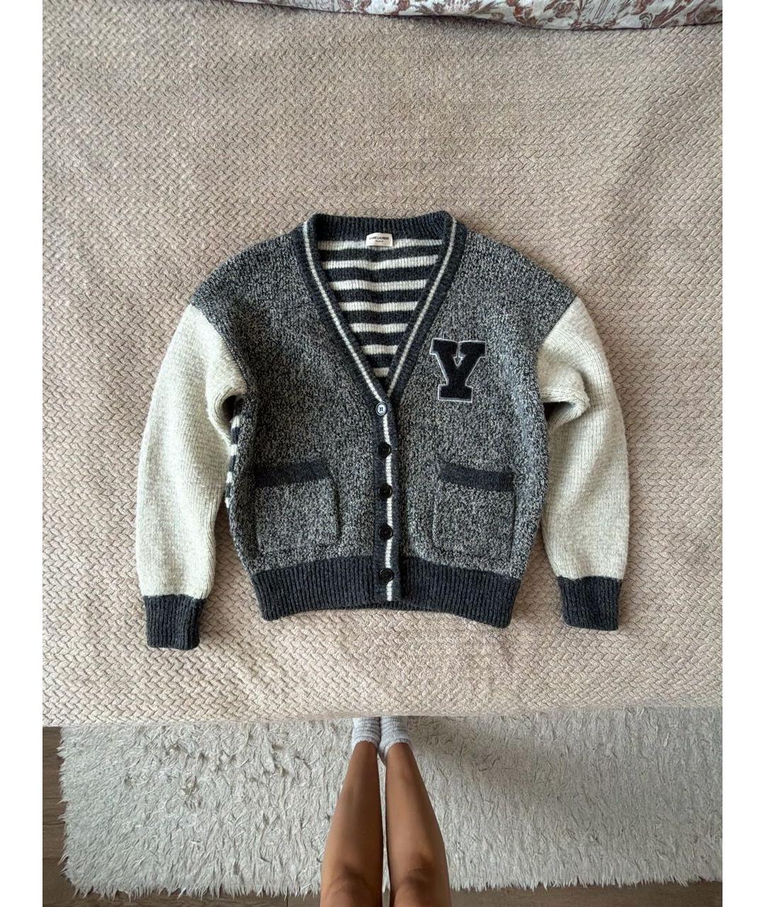SAINT LAURENT Серый шерстяной кардиган, фото 7