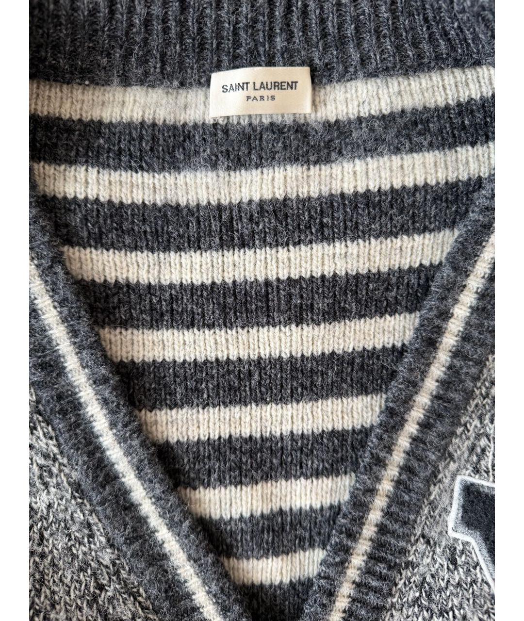SAINT LAURENT Серый шерстяной кардиган, фото 3