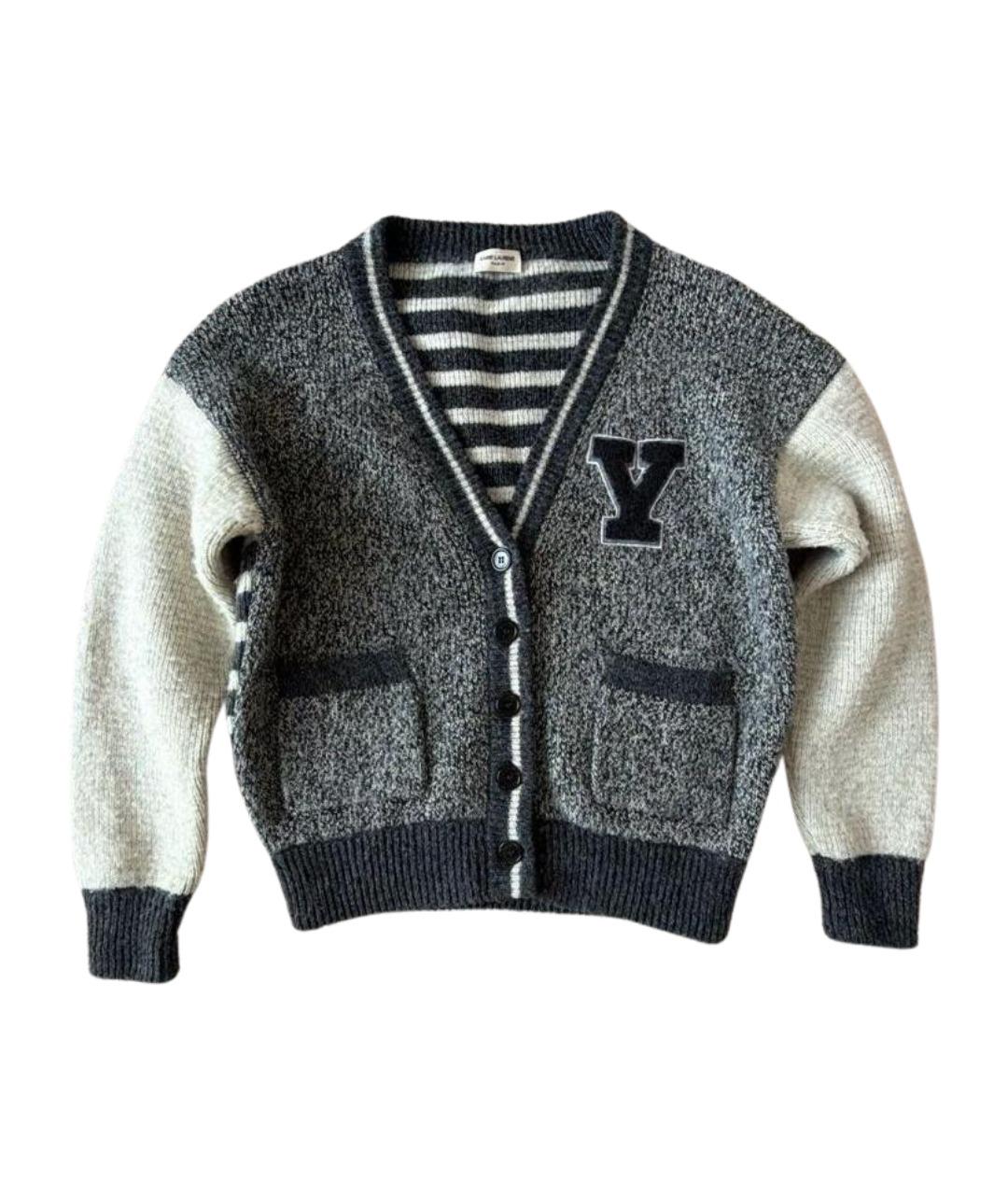 SAINT LAURENT Серый шерстяной кардиган, фото 1