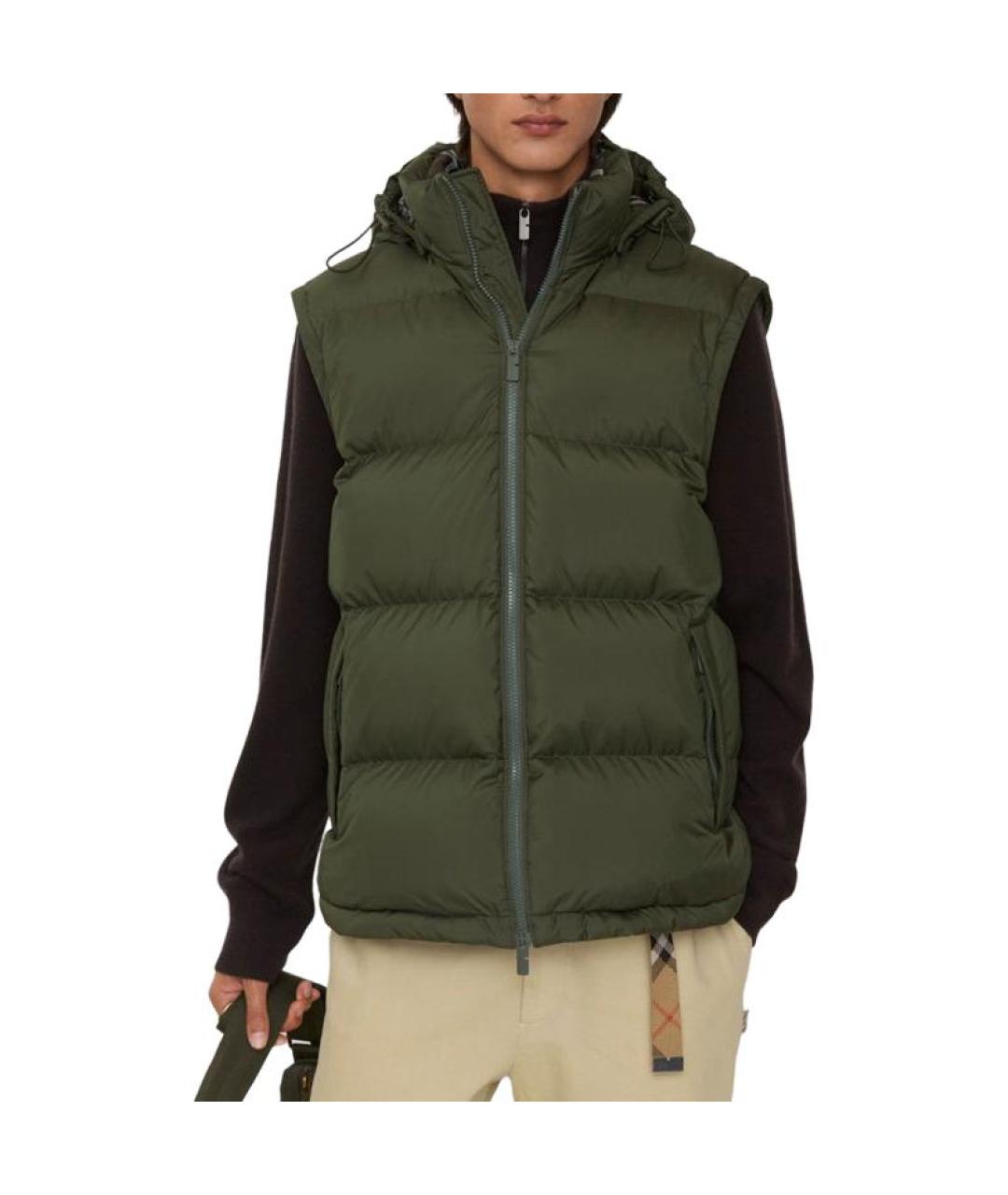 BURBERRY Зеленый синтетический пуховик, фото 2