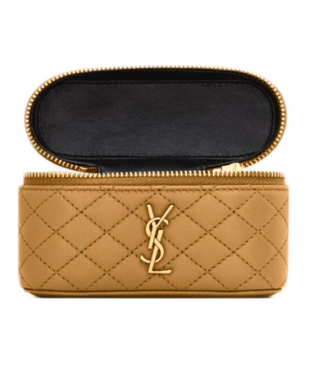 SAINT LAURENT Коричневая кожаная косметичка, фото 6