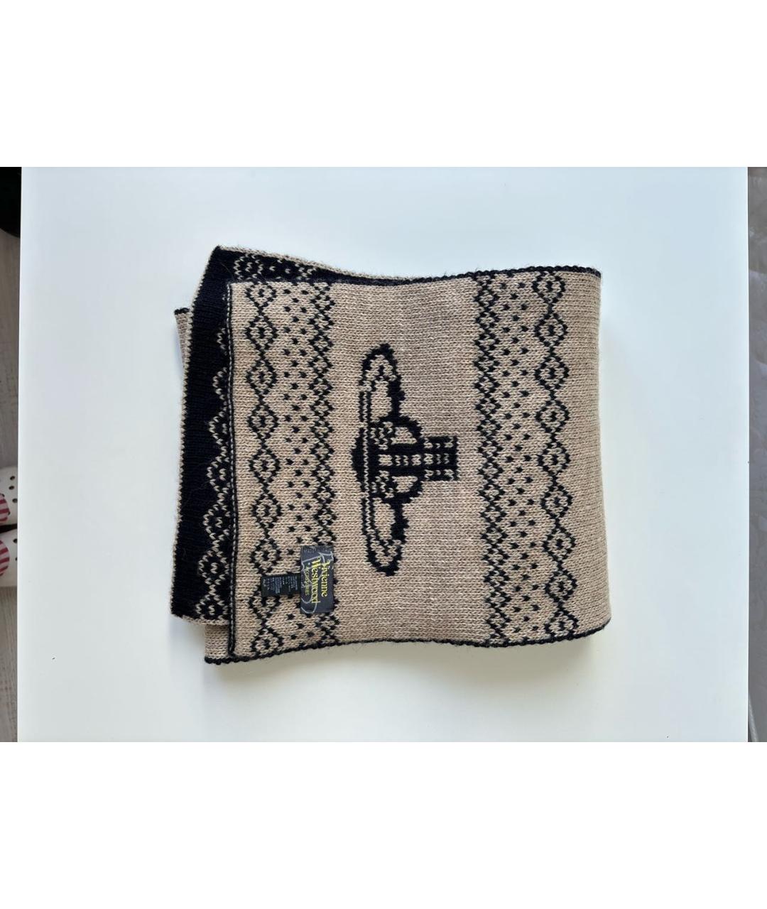 VIVIENNE WESTWOOD Бежевый шерстяной шарф, фото 4