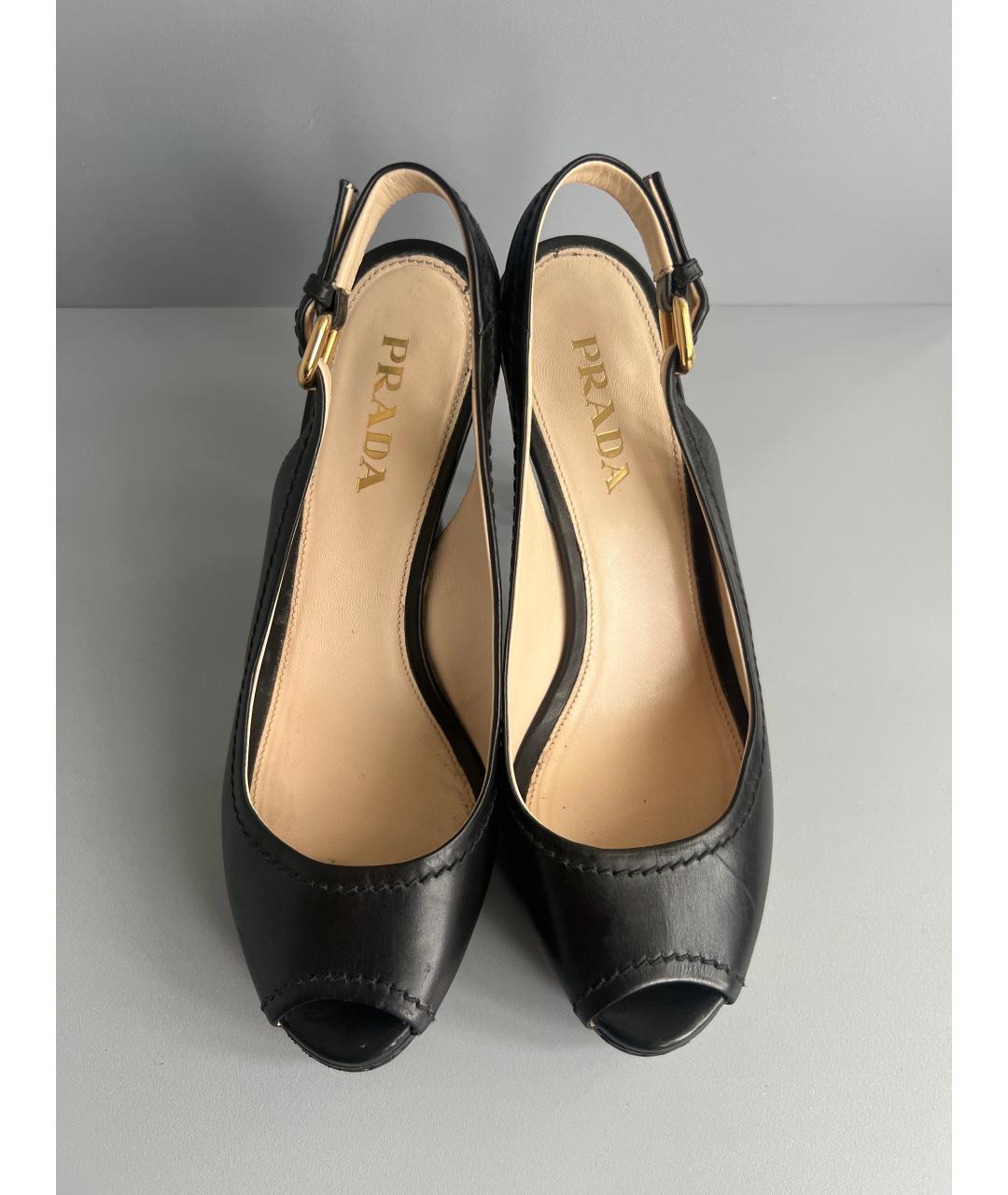 PRADA Черные кожаные босоножки, фото 2