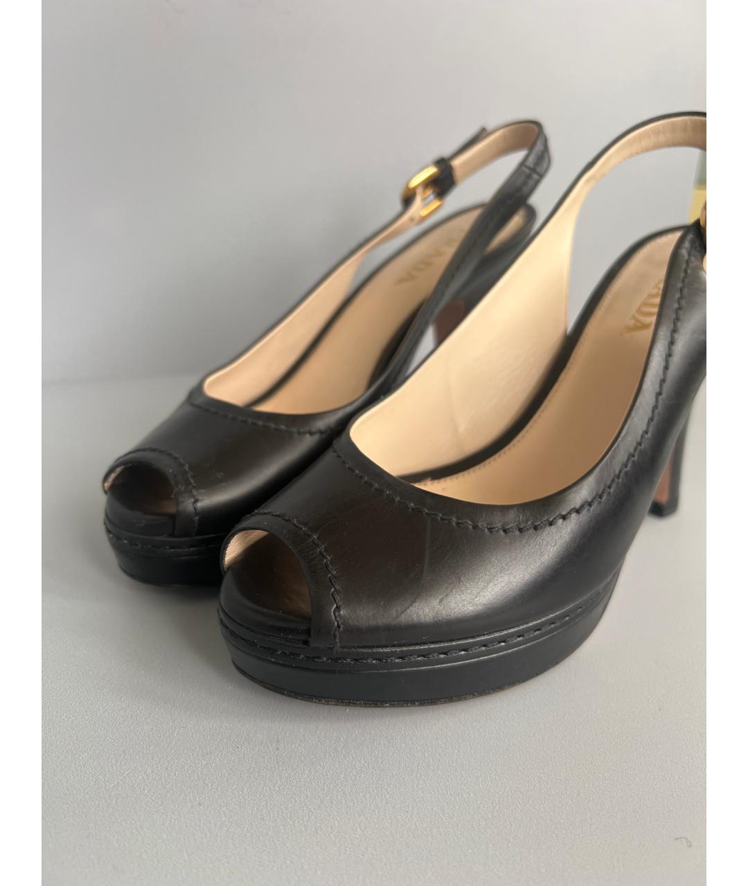 PRADA Черные кожаные босоножки, фото 7