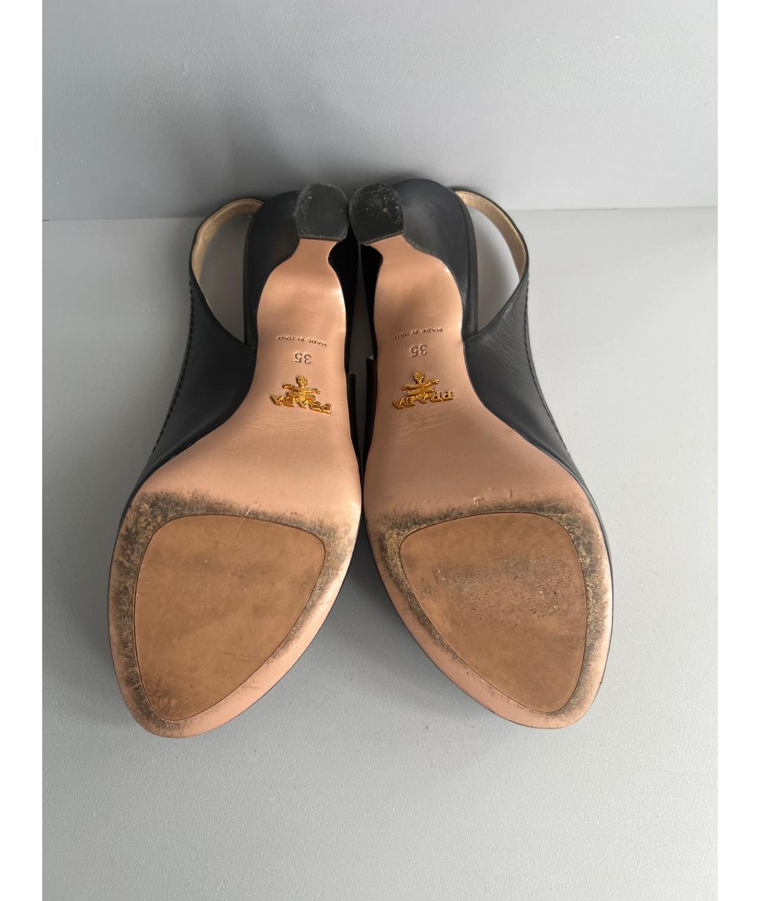 PRADA Черные кожаные босоножки, фото 5