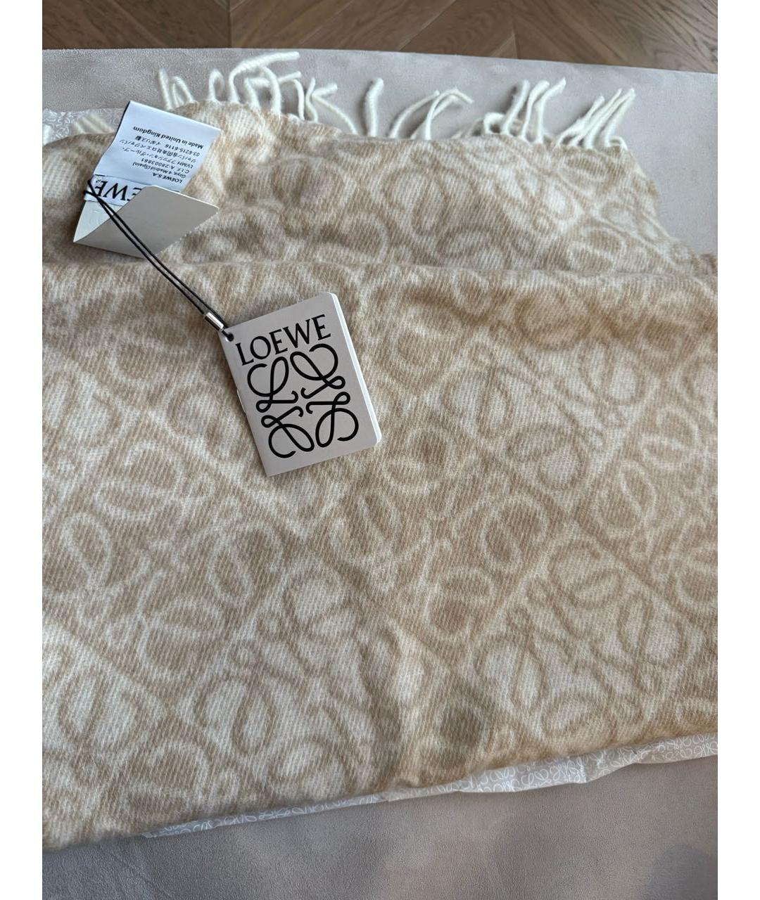 LOEWE Бежевый шерстяной шарф, фото 2