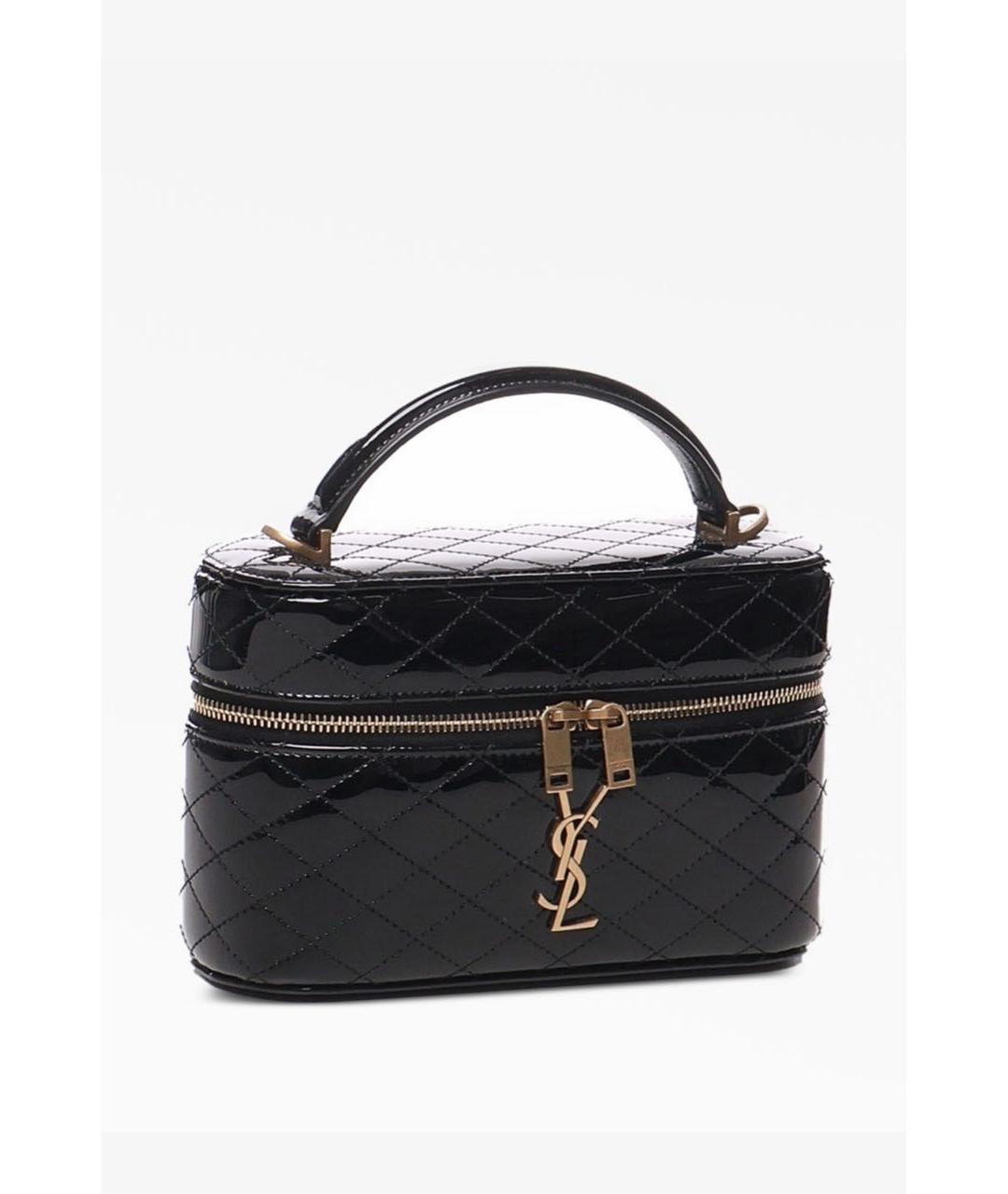 SAINT LAURENT Черная сумка с короткими ручками из лакированной кожи, фото 4