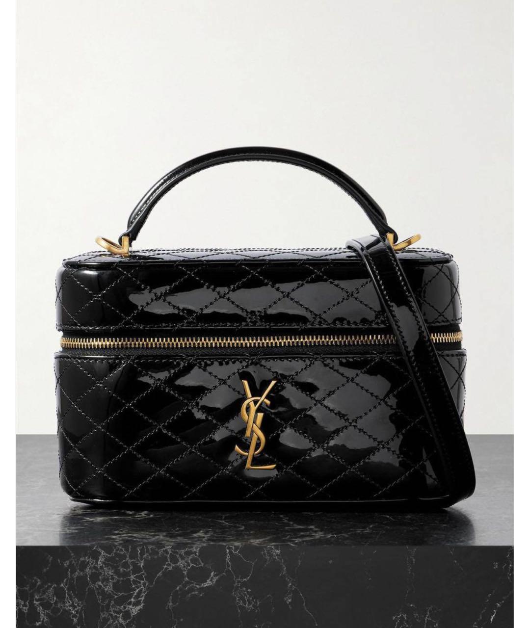 SAINT LAURENT Черная сумка с короткими ручками из лакированной кожи, фото 5