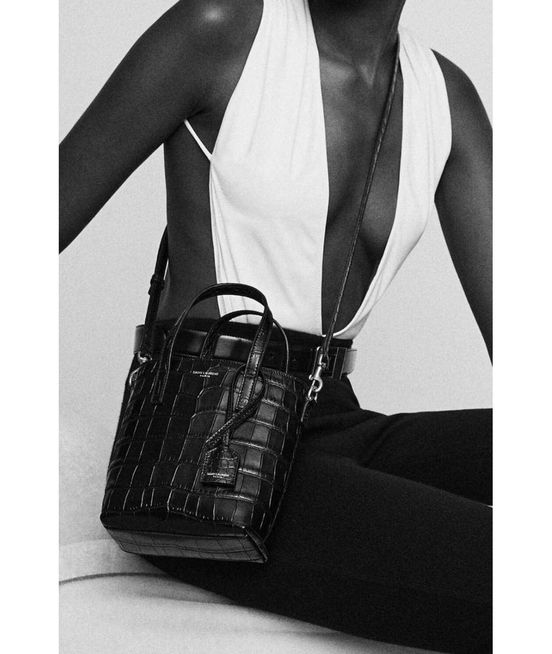 SAINT LAURENT Черная кожаная сумка тоут, фото 6