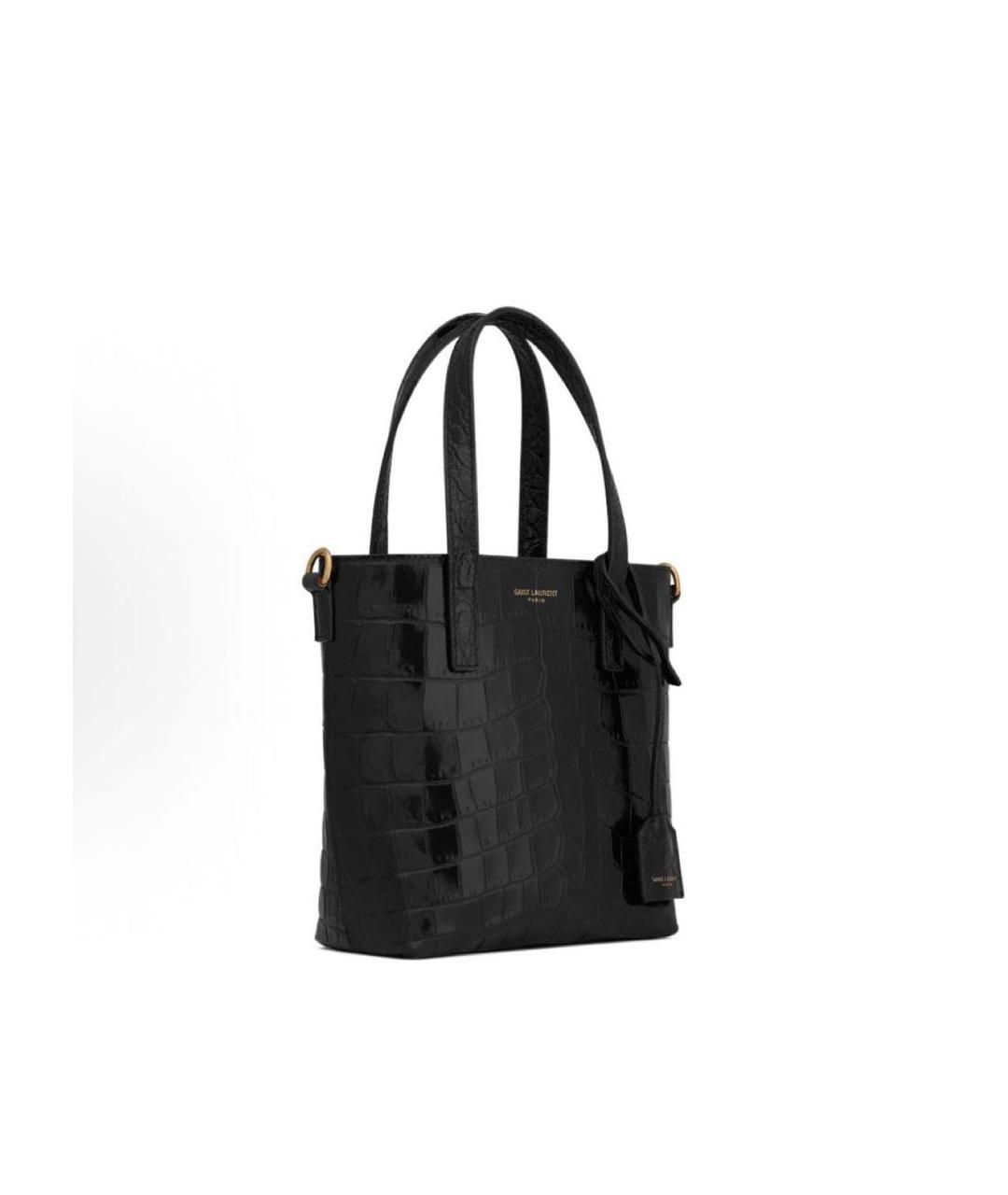 SAINT LAURENT Черная кожаная сумка тоут, фото 2