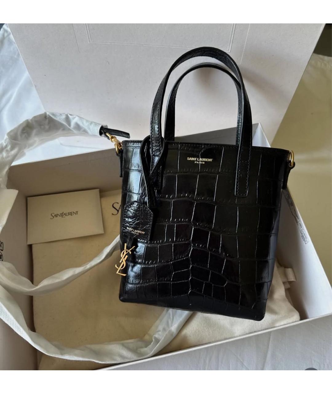 SAINT LAURENT Черная кожаная сумка тоут, фото 4