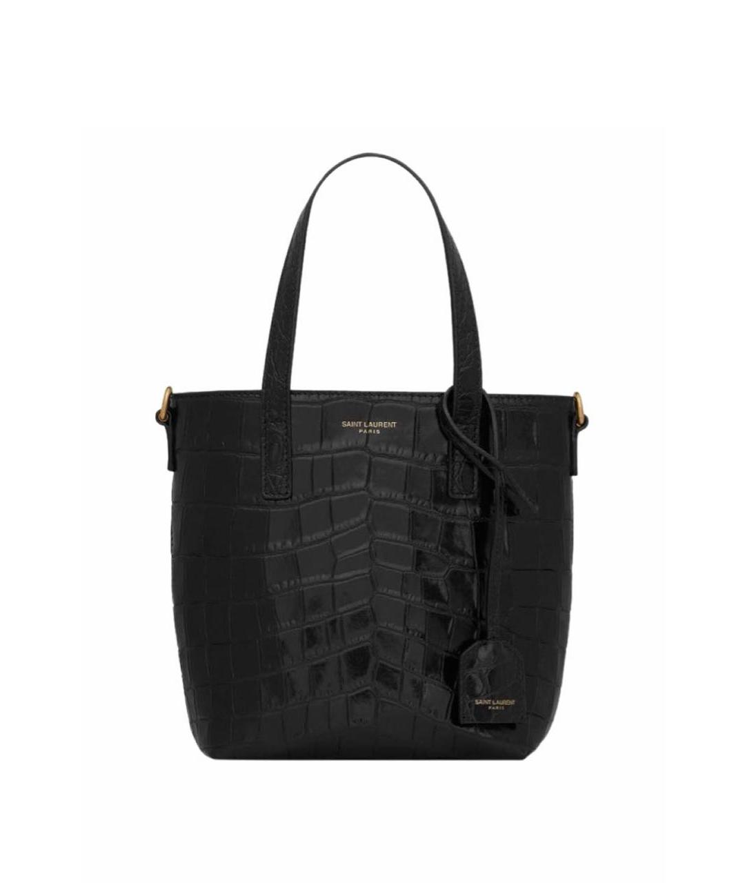 SAINT LAURENT Черная кожаная сумка тоут, фото 3