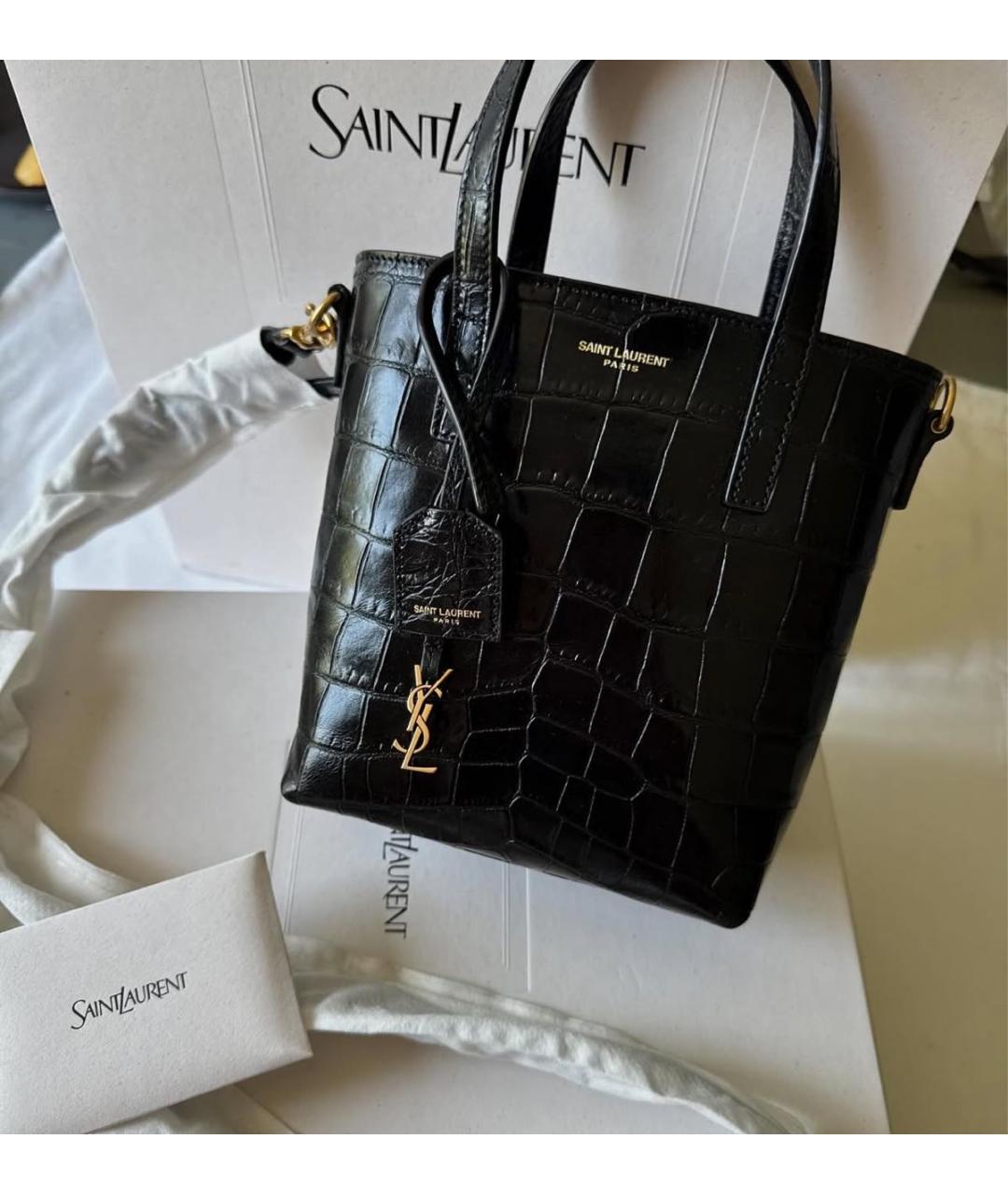 SAINT LAURENT Черная кожаная сумка тоут, фото 5