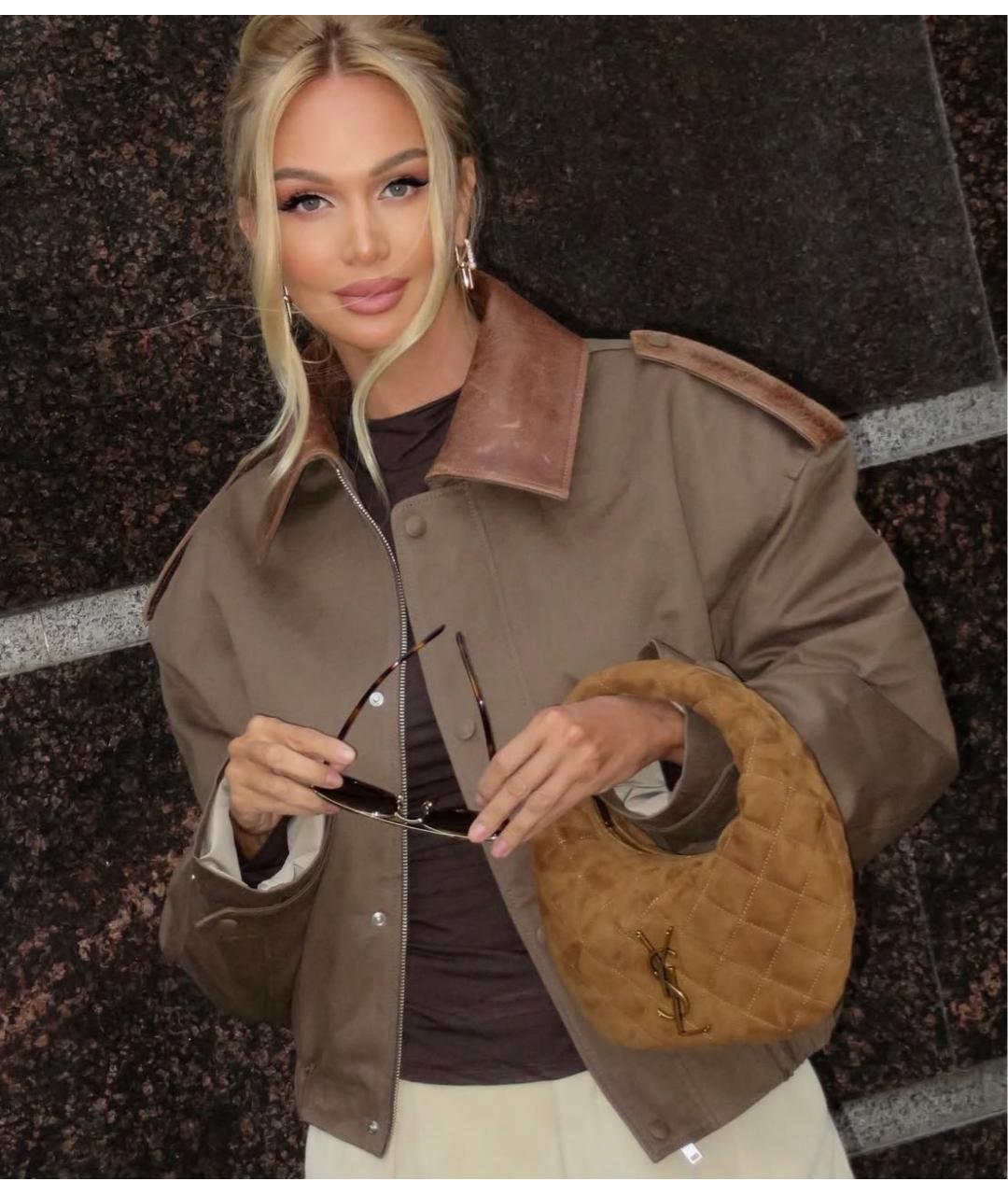 SAINT LAURENT Коричневая замшевая сумка с короткими ручками, фото 2