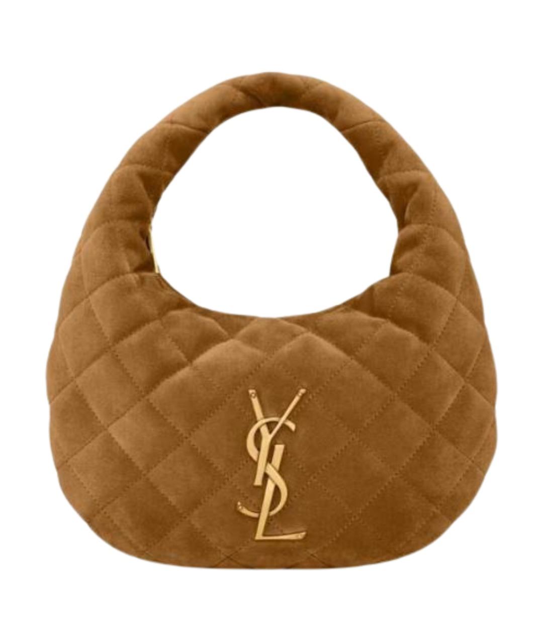 SAINT LAURENT Коричневая замшевая сумка с короткими ручками, фото 1