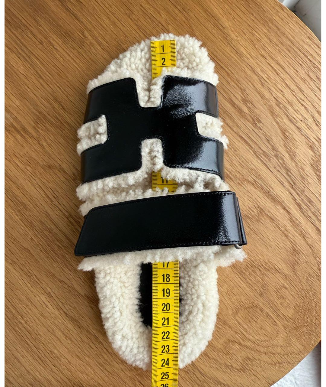 HERMES Черные кожаные шлепанцы, фото 5