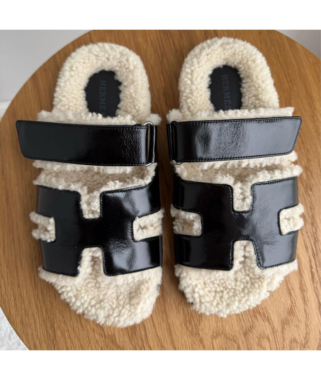 HERMES Черные кожаные шлепанцы, фото 2