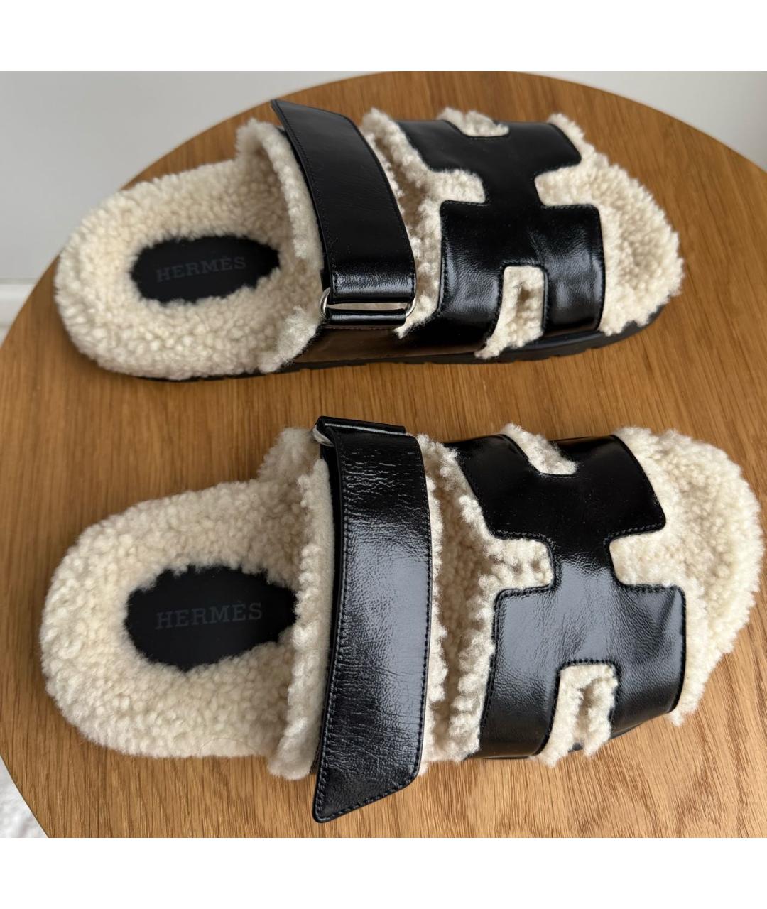HERMES Черные кожаные шлепанцы, фото 3